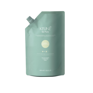 Teal Keune So Pure concentrated shampoo refill pouch, 400 ml, labeled 'reduced plastic, cruelty‑free, vegan'
