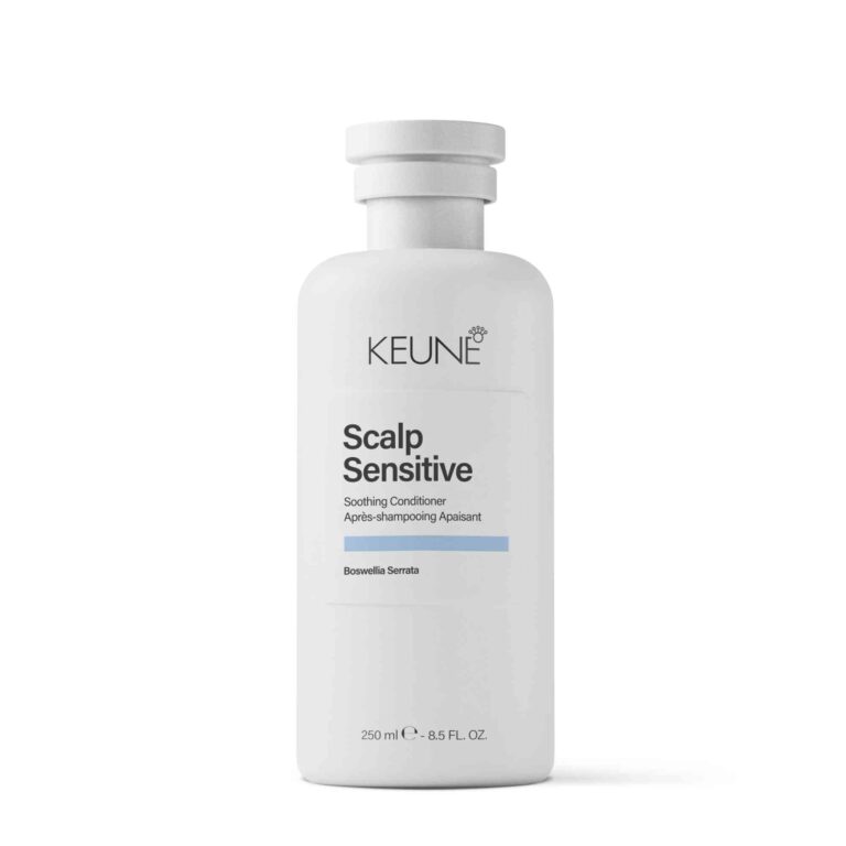 Keune Scalp Sensitive Soothing Conditioner bottle on white background, 250 ml size, minimal label.