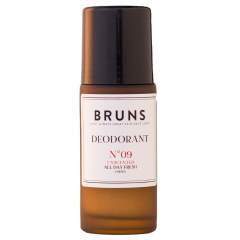 Brown glass deodorant bottle with a black cap; label reads BRUNS Deodorant No. 09.