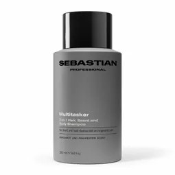 Sebastian Professional Multitasker bottle with black cap on a white background (front view).