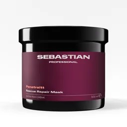 Sebastian Professional Rescue Repair Mask jar in a dark purple container with a black lid, 500 ml label visible.