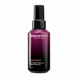 Bottle of Sebastian Professional hair serum with a purple gradient label and black cap.