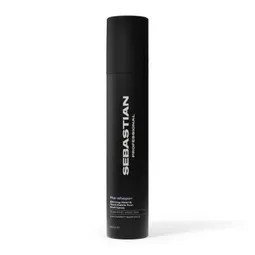 Sebastian hair styling product bottle, black cylindrical container, standing upright on a white surface.