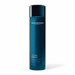 Blue cylindrical bottle of Sebastian Professional Texturizer with a black cap, set on a white background.