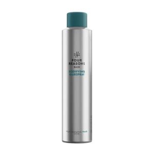 Silver can of Four Reasons Base Bodifying Hairspray with a teal cap.