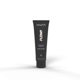 Vitality's Flow Hold Up Gel tube standing upright on a dark surface.