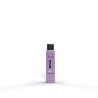 Purple Vitality FLOW spray bottle on a glowing purple surface with a neon green edge, set against a dark background.