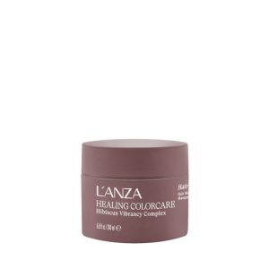 Brown L'ANZA Healing ColorCare Hibiscus Vibrancy Complex hair masque jar on a white background.