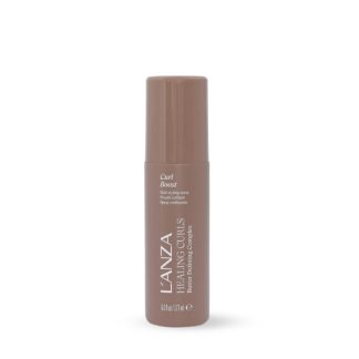 L'ANZA Healing Curls Curl Boost styling spray bottle in a brown container with white text