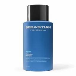 Sebastian Professional Hydra hydrating shampoo bottle, blue with a black cap.