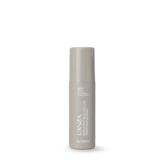 Keratin Healing Oil spray bottle by Lanza with beige cap, front-facing label visible (haircare product)