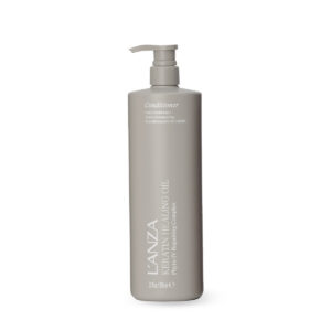 Beige pump-dispenser bottle of Lanza hair care product.