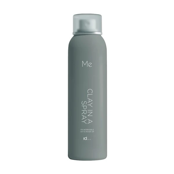 Gray cylindrical spray bottle with a silver cap, standing upright; label reads 'Me CLAYNA SPRAY' (product name).