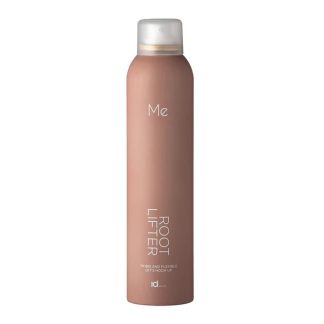 Tall pink-beige spray bottle with a white cap, labeled 'Me' and 'ROOT LIFTER' for hair styling.
