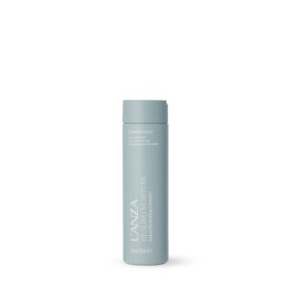 Light blue Lanza Healing Moisture conditioner bottle on white background, showing product name and cap.