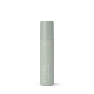 Mint-green LANZA Healing Strength detangling primer bottle with a gray cap, standing upright.