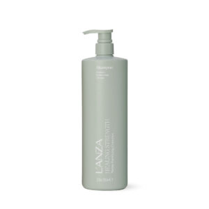 Tall mint-green bottle with a pump dispenser, a Lanza professional hair care product (shampoo/conditioner).