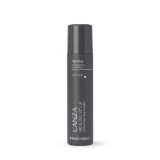 Dark gray spray can labeled Lanza Healing Style hair spray with cap on top.