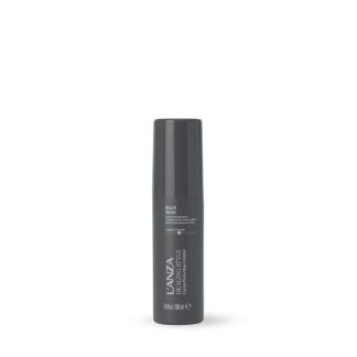 Dark gray spray bottle labeled Lánza Healing Hair Style Beach Spray on a white background.