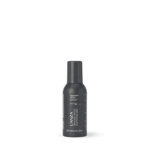 Dark gray bottle of L'ANZA hair styling product with black cap on a white background, product image for ecommerce