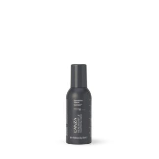 Dark gray bottle of L'ANZA hair styling product with black cap on a white background, product image for ecommerce