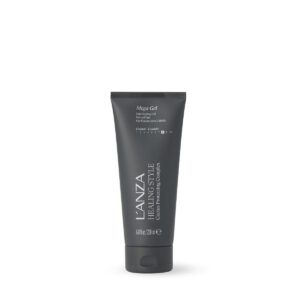 Dark gray Lanza hair care tube standing upright on a white background.