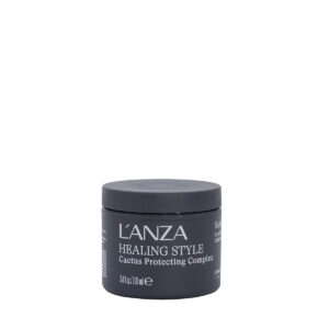 L'ANZA Healing Style jar labeled 'Cactus Protecting Complexes' in a dark blue container with a lid, a hair styling product.