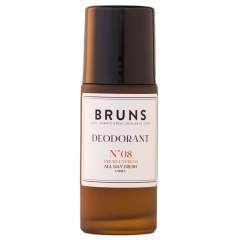 Bruns Deodorant No. 08 in an amber bottle with black cap and a white label.