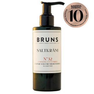 Bruns Saltkräm No.32 cooling cucumber hair styling lotion with pump bottle and round award sticker