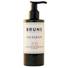 Dark green bottle with a black pump dispenser, labeled BRUNS on a beige label.
