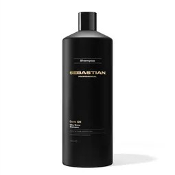 Tall black Sebastian Dark Oil shampoo bottle with a small cap, label reads 'Shampoo' and 'Sebastian', shown on a white background.