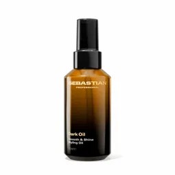 Sebastian Professional Dark Oil bottle with brown glass and black cap on white background, hair treatment product