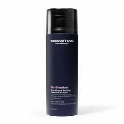Sebastian Professional No Breaker styling product bottle, dark blue cylinder with black cap, shown upright on a white background.