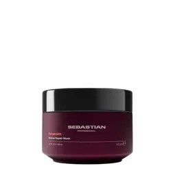 Sebastian hair treatment mask jar with a dark purple container and black lid, a cosmetic hair product
