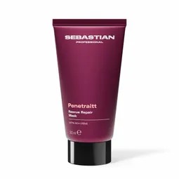 Magenta tube of Sebastian Professional hair repair mask with black cap on a white background.