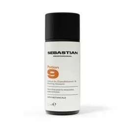 Sebastian Potion 9 bottle with black cap, white label, a leave-in conditioning/styling product