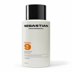Sebastian Professional Potion 9 Nourishing Shampoo bottle with black cap on a white background.
